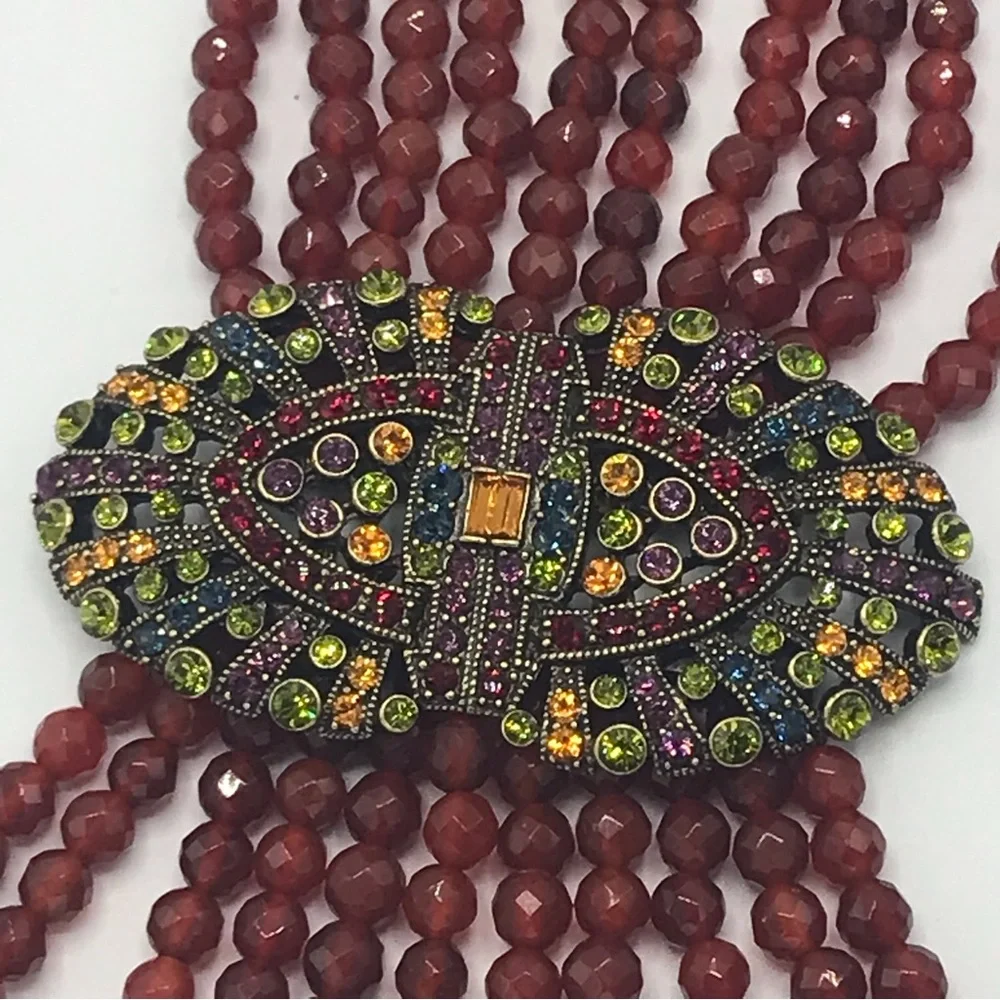 Heidi Daus Carnelian Multi Strand Crystal Tassel Necklace NIB - Picture 6 of 10